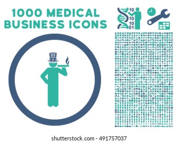 American Capitalist icon with 1000 medical commercial cobalt and cyan vector pictograms. Collection style is flat bicolor symbols, white background.