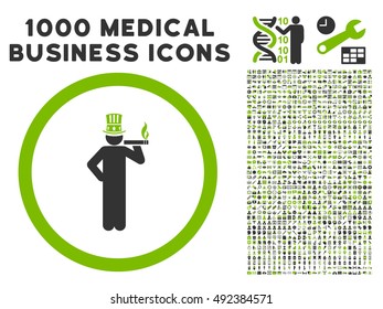 American Capitalist icon with 1000 medical business eco green and gray vector design elements. Set style is flat bicolor symbols, white background.