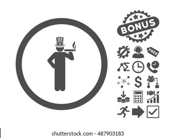 American Capitalist pictograph with bonus pictogram. Vector illustration style is flat iconic symbols, gray color, white background.