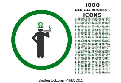 American Capitalist rounded vector bicolor icon with 1000 medical business icons. Set style is flat pictograms, green and gray colors, white background.