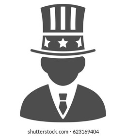 American Capitalist vector pictogram. Illustration style is a flat iconic gray symbol on a white background.