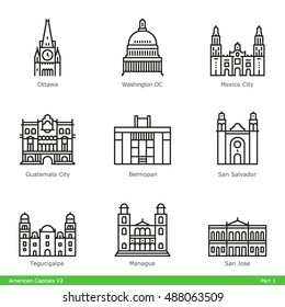 American Capitals (Part 1) - Line Style Icon Set