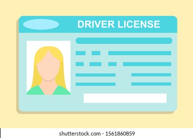 American car driver license identification with photo isolated on colored background, driver license vehicle identity in flat style vector illustration