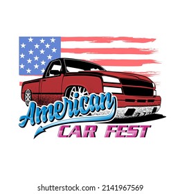American car fest inspiration design. Vector illustration with the image of an modern car, design logos, posters, banners, signage, t shirt design.