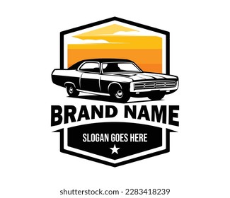 american car logo premium vector design isolated on white background showing with side view of sunset. Best for badges, emblems, icons, design stickers, classic car industry. available in eps 10.