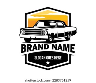 american car logo premium vector design isolated on white background showing with side view of sunset. Best for badges, emblems, icons, design stickers, classic car industry. available in eps 10.