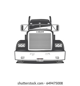 American Cargo Truck Isolated on White. Freight Solutions. Trucking Logo Detailed.
