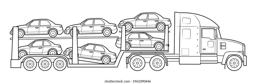 American cars transport truck illustration  - simple line art contour of vehicle.