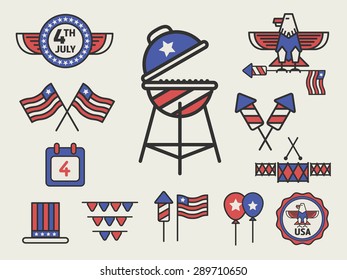 AMERICAN CELEBRATION DAY ICON SIGN PARTY DECORATION SETS, Independence day, 4 of July, Labor day icon elements