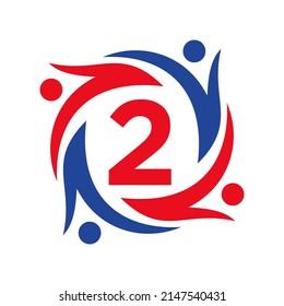 American Charity Logo on Letter 2 Sign. Unite Teamwork Foundation icon Organization Care Logo