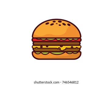 American cheese burger. Vector illustration of fast food. Icon for web and mobile application. 