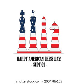 American chess day first September event, simple chess, with a United States flag, simple and elegant design for your event purpose