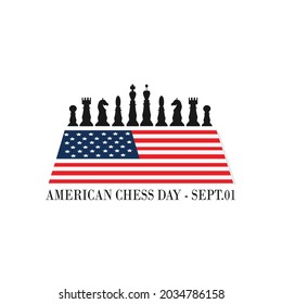 American chess day first September event, simple chess, with a United States flag, simple and elegant design for your event purpose. 
