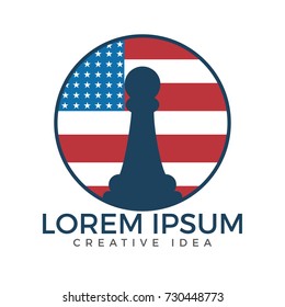 American chess logo for club or school. Sports and tournaments logo sign.
