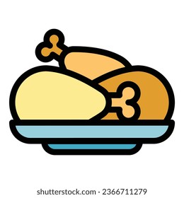 American chicken icon outline vector. Crispy food. Box tasty color flat