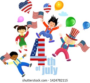 American children holding American flags