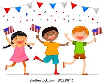 American children holding American flags