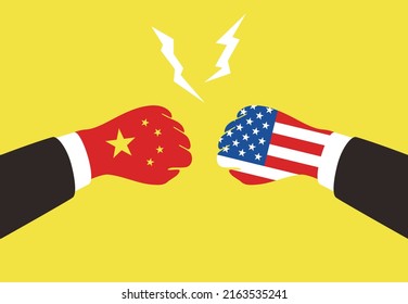 American and China business fighting with national flag,  vector illustration