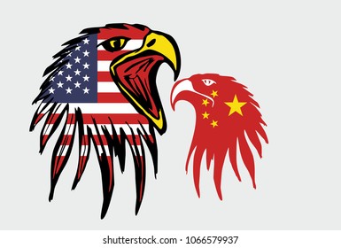 American and China flag eagle graphic design vector art