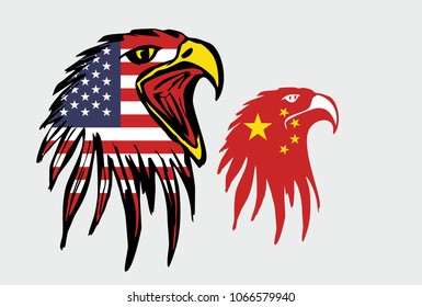 American and China flag eagle graphic design vector art