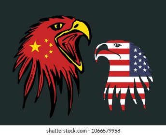 American and China flag eagle graphic design vector art