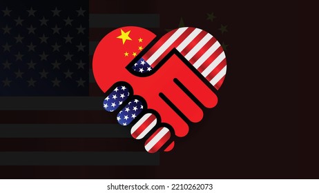 american and China flags in relations handshake. Two Flags Together. Suitable use to China american event