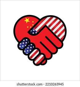 american and China flags relations Handshake illustration icon. Suitable use to china america event