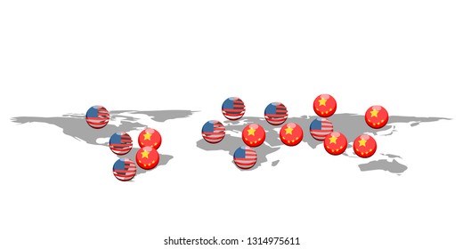 American and chinese buttons in the world map. Vector illustration design