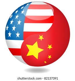 American and Chinese flag in the Globe.Vector