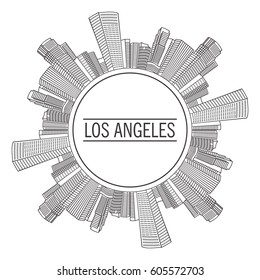 American city of Los Angeles.Urban landscape drawn with lines.Concept of design of an icon vector.Isolated on white background.