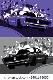 American classic car and abstract background