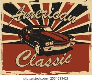 American Classic Car Illustration Graphic Design with Quotes for T-Shirts, Posters and More