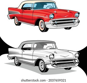 Los autos clásicos americanos de musculación rojo negro y blanco