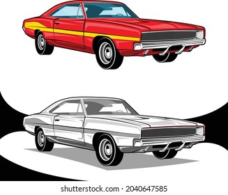 American Classic Muscle Cars Red Yellow Black and White svg