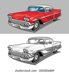 Los autos clásicos americanos de musculación rojo negro y blanco 2
