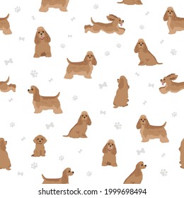 American cocker spaniel all colours clipart. Different coat colors set.  Vector illustration
