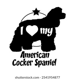 Amerikanischer Cocker Spaniel. Hund Silhouette, ich liebe meinen Hund, Hund, Hunderassen, Logo, Vektor, Silhouette, Tier, Illustration, Symbol, Zeichen, schwarz, Haustier,