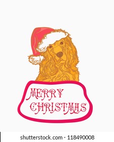  american cocker spaniel laying down wearing santa hat - card