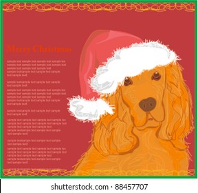 american cocker spaniel laying down wearing santa hat - card