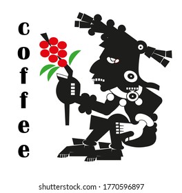 Café americano. Patrones étnicos del arte de los nativos estadounidenses: los indígenas azteca, inca, maya (México, Ecuador, Perú), alaska. Ilustración vectorial. 