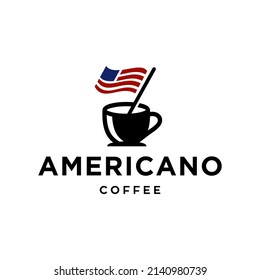 american coffee logo concept. a cup of coffee with a flag of America icon logo design vector