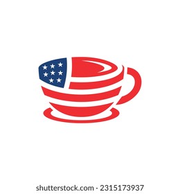 logo americano para café, café americano, diseño del logotipo de la idea de la bandera americana, logotipo para su empresa