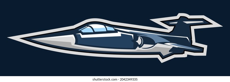 American Cold War Fighter Plane Vector Illustration. Simple Aircraft Logo, Military Equipment.