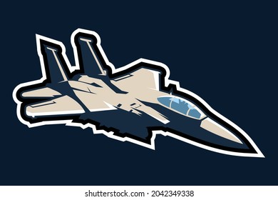 American cold war fighter plane vector illustration. simple aircraft logo, military equipment.