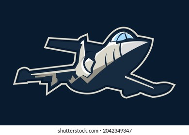 American cold war fighter plane vector illustration. simple aircraft logo, military equipment.