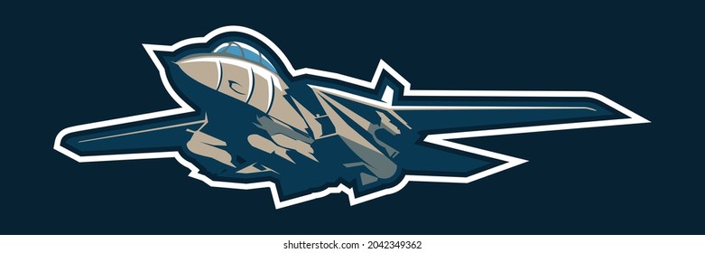 American Cold War Fighter Plane Vector Illustration. Simple Aircraft Logo, Military Equipment.