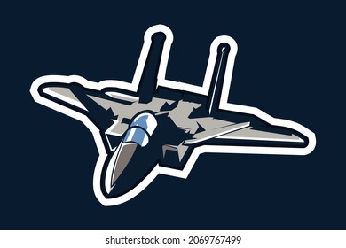 Ilustración vectorial del avión de combate estadounidense de la guerra fría. logotipo de avión simple, equipo militar.