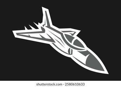 American cold war fighter plane vector illustration. simple aircraft logo, military equipment.