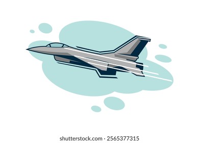 American cold war jet fighter plane vector illustration. simple aircraft logo, military equipment.