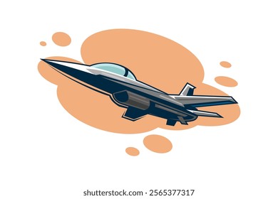 American cold war jet fighter plane vector illustration. simple aircraft logo, military equipment.